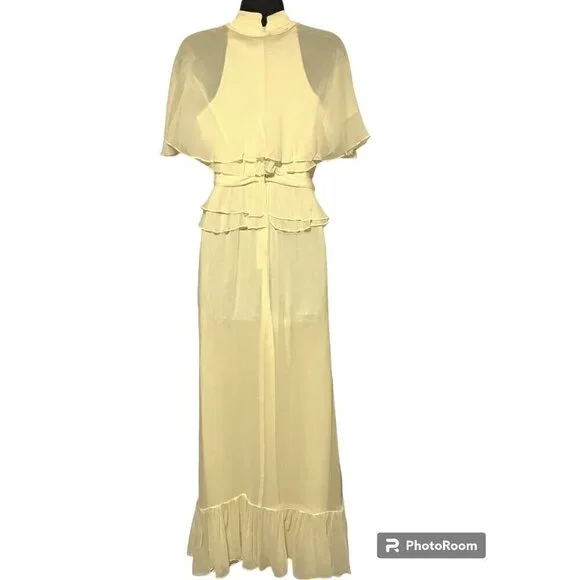 Vintage Formal Halter Dress S Maxi Removable Capelet Peplum Prom Wedding Easter - Picture 7 of 9